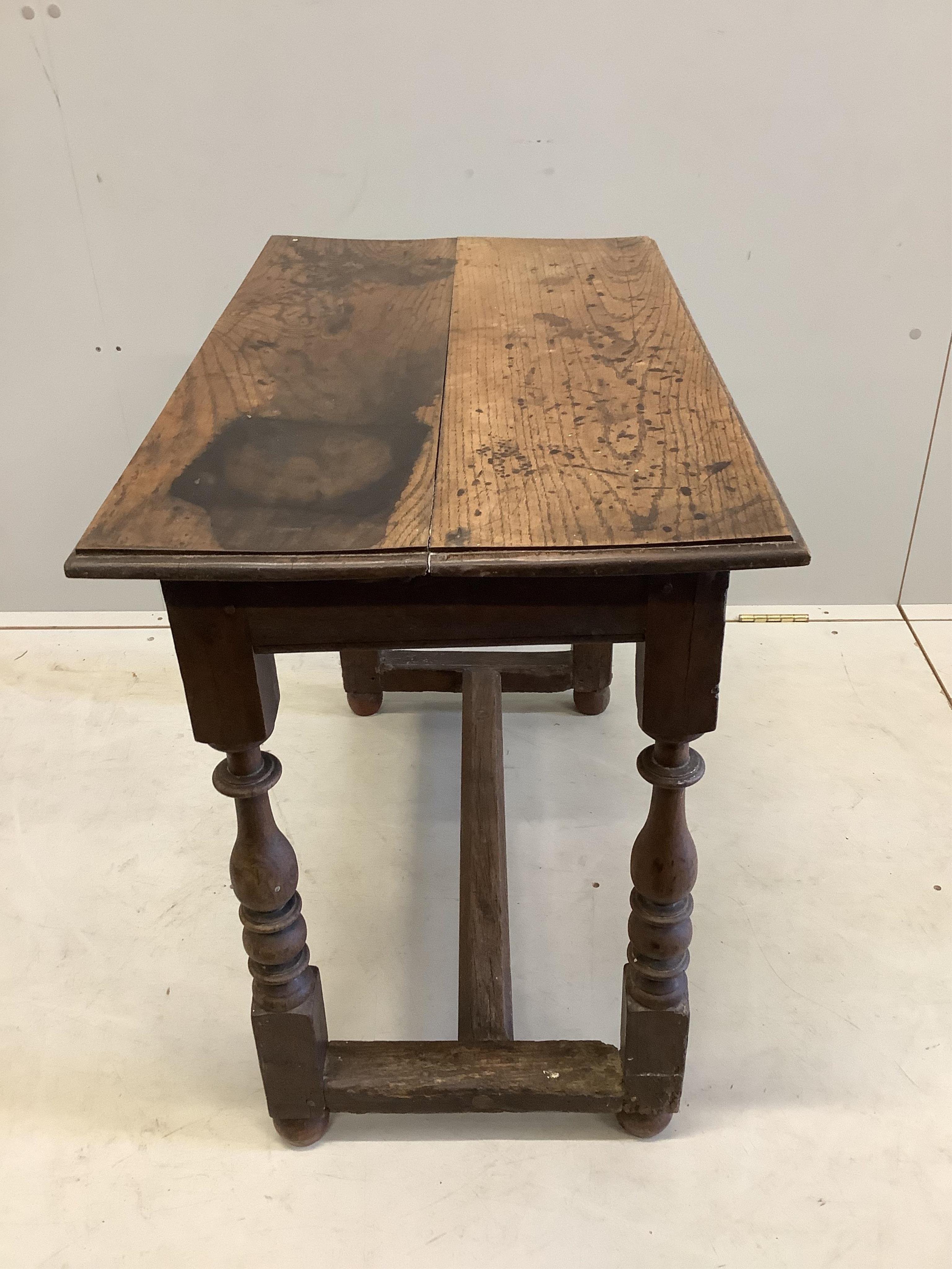 An 18th century and later rectangular oak side table, width 81cm, depth 47cm, height 65cm